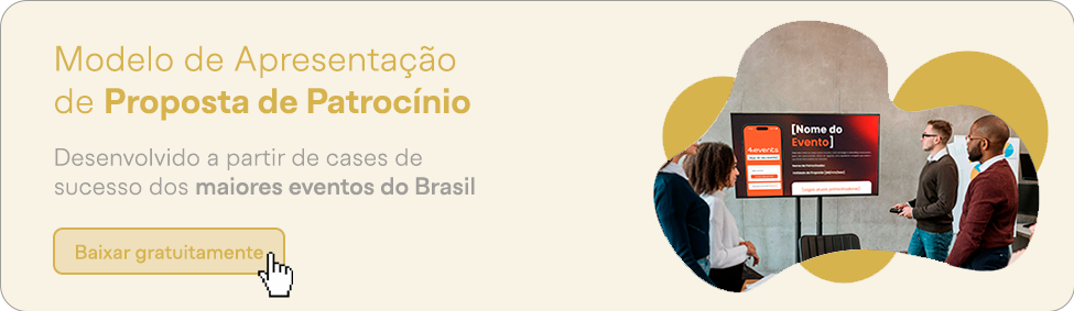 Banner promocional do modelo de apresentação de proposta de patrocínio da 4.events, destacando a frase 'Desenvolvido a partir de cases de sucesso dos maiores eventos do Brasil' com botão para download gratuito.