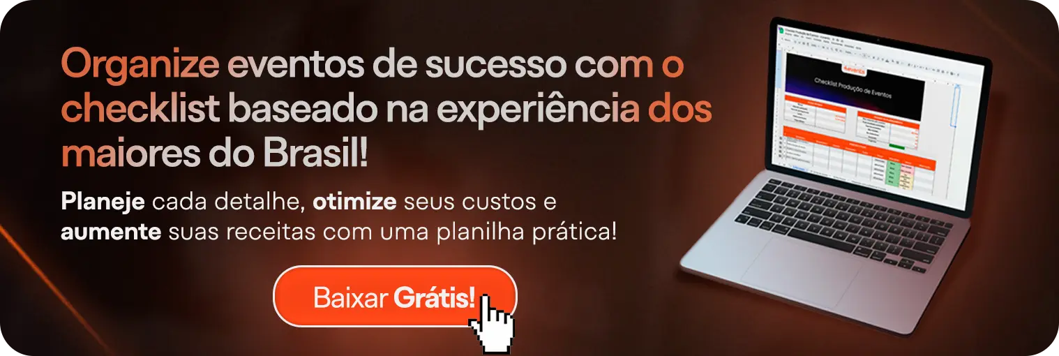 Banner de CTA promovendo o checklist de produção de eventos da 4.events, destacando organização, otimização de custos e aumento de receitas."