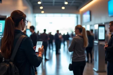 Organizers managing event access control with automated check-in and QR code scanning at an event entrance