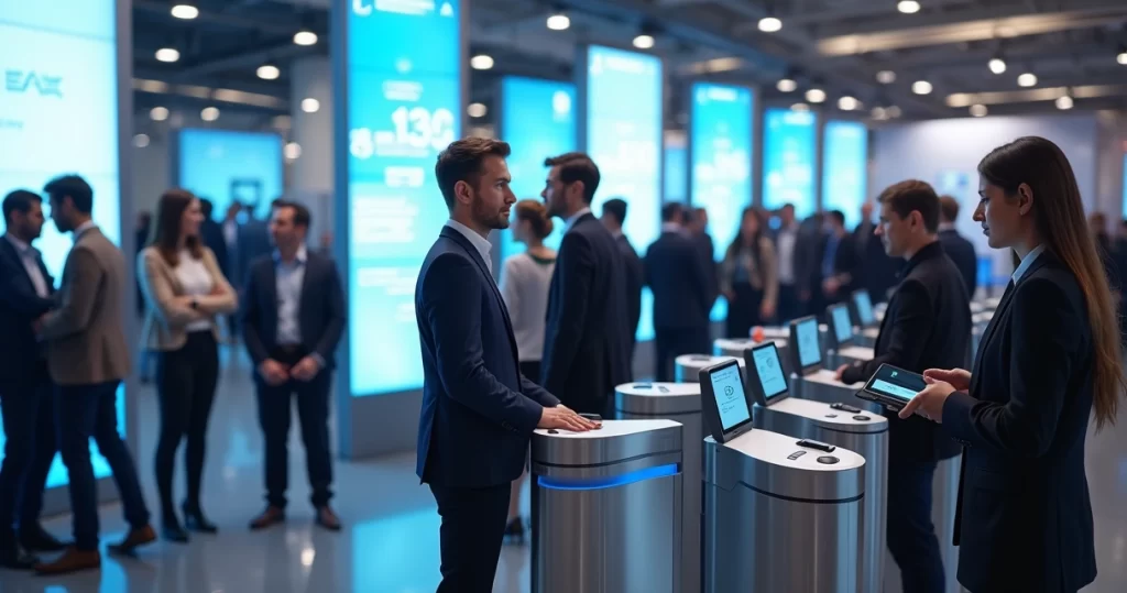 Event entrance with participant scanning face on biometric recognition device for access control