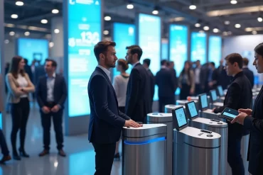 Event entrance with participant scanning face on biometric recognition device for access control